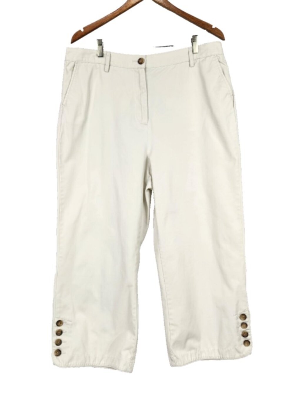 Lands End Wide Leg Crop Pants Womens 16 Beige Button Embelishment High Waist